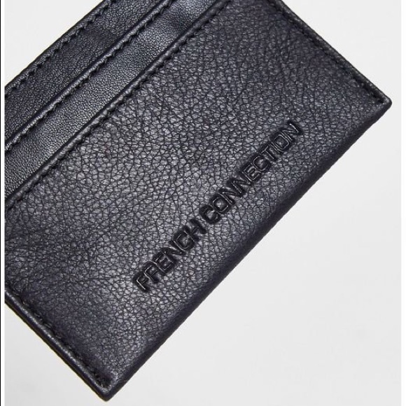 French Connection - Men's Black Leather Embossed Logo Card Wallet - Picture 3 of 4